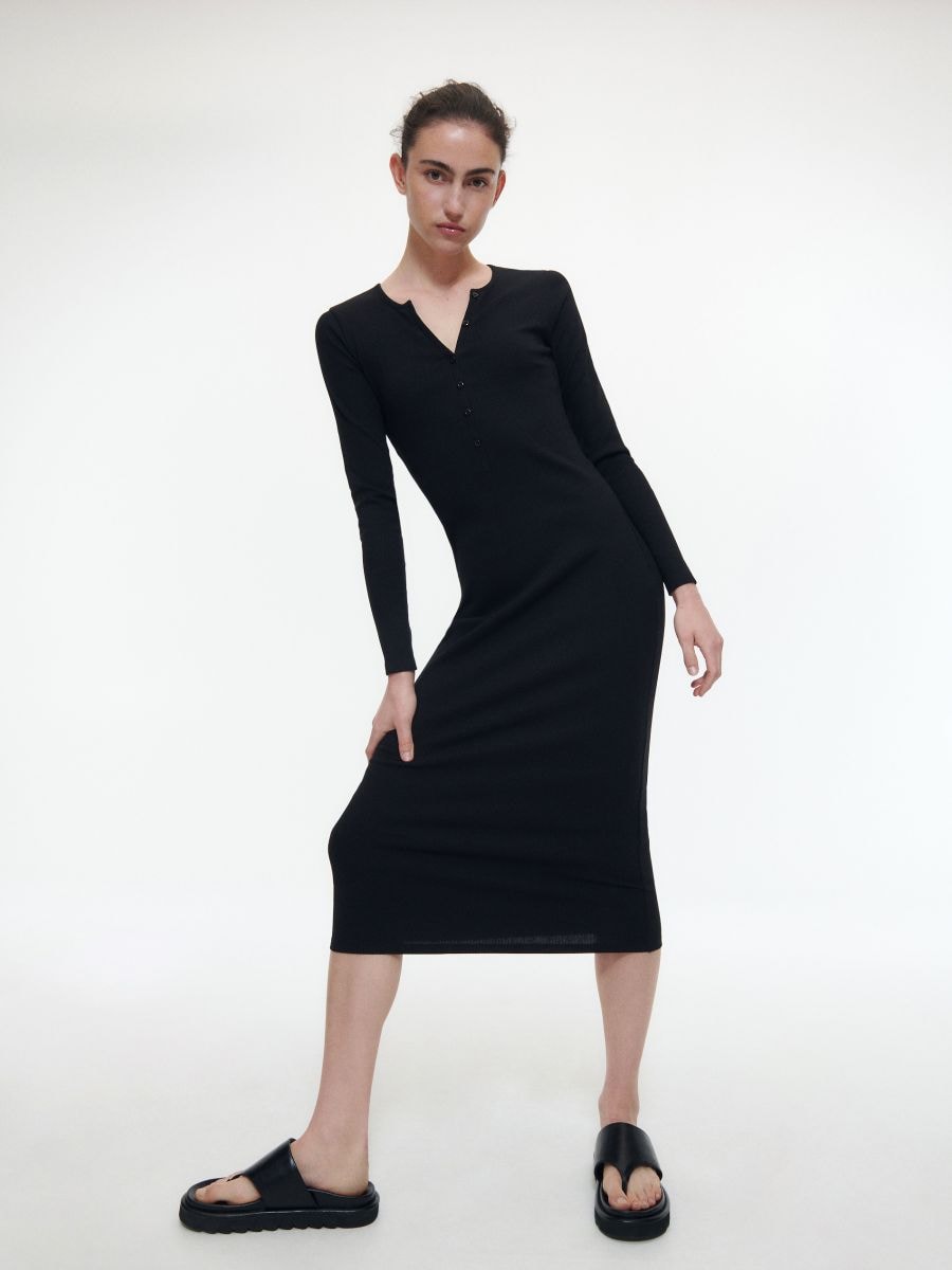Robe midi ajustée - Noir - RESERVED - 2