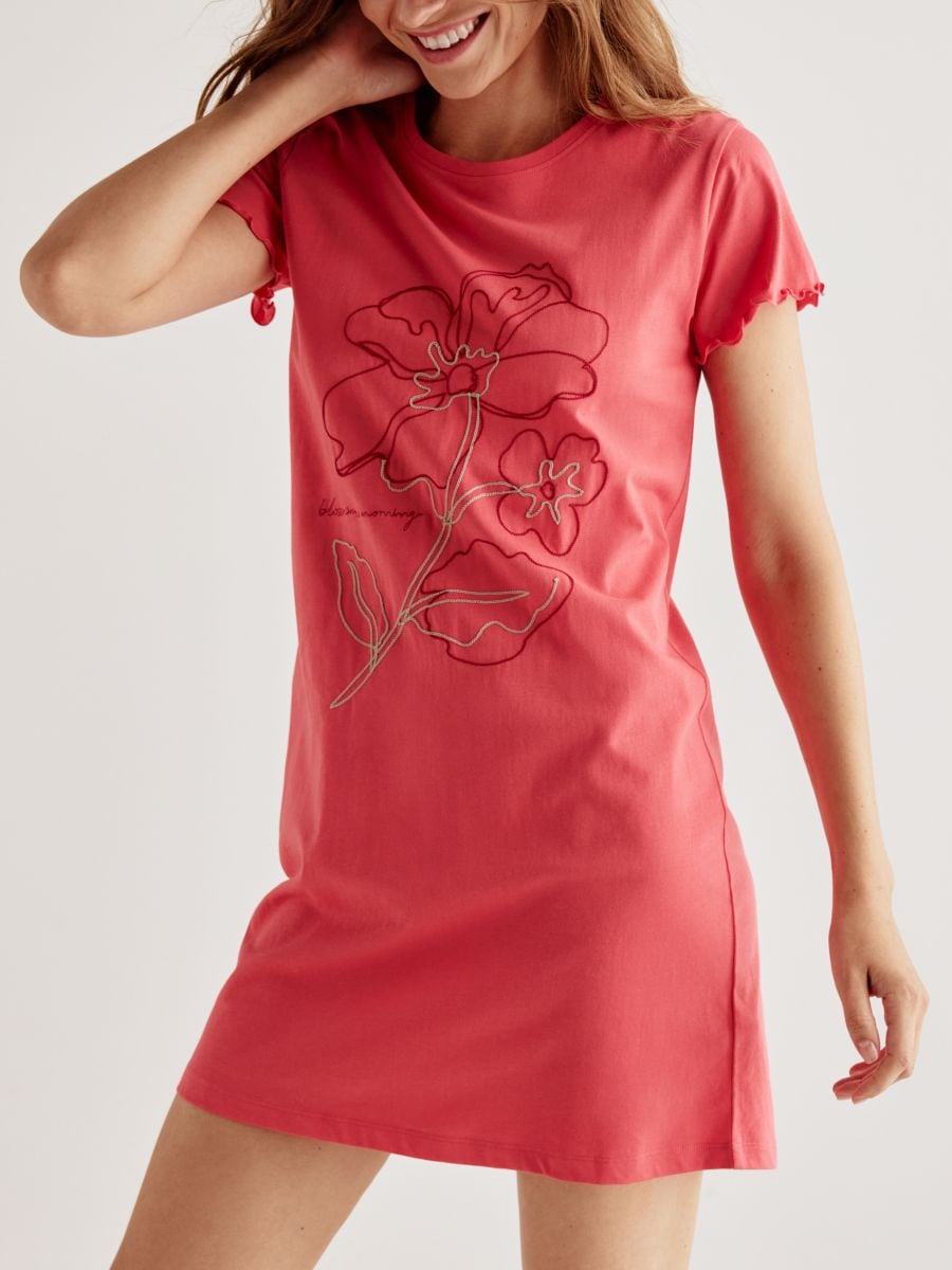 Nightdress with openwork embroidery - red - RESERVED