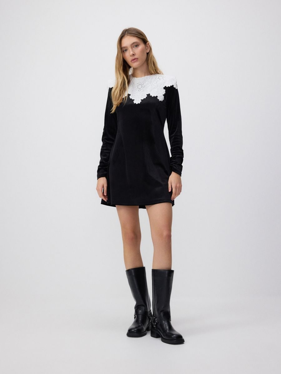 Kleid mit Kragen in Kontrastfarbe - schwarz - RESERVED - 6