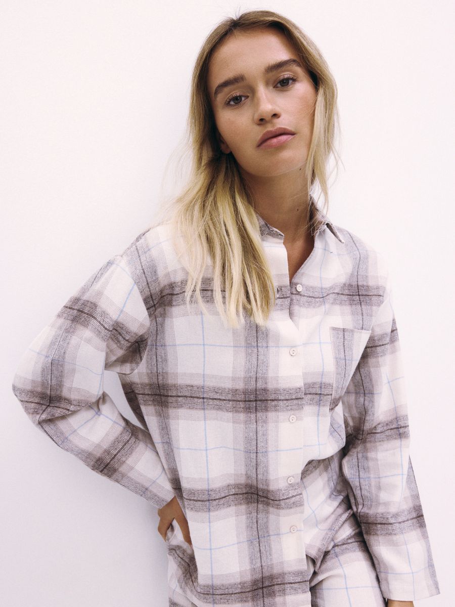 Two piece check pyjama set - beige - RESERVED - 4