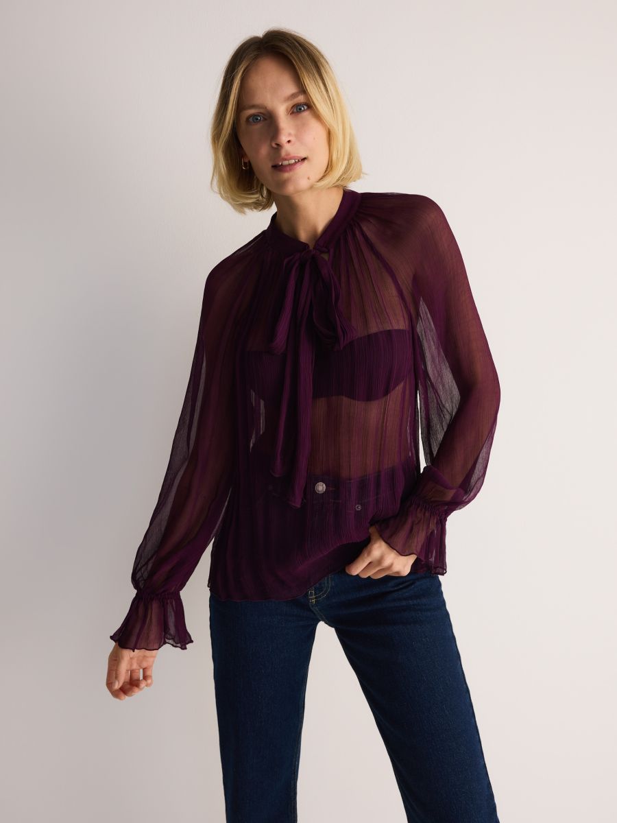Netzbluse mit Bindedetail - mahagoni - RESERVED - 3