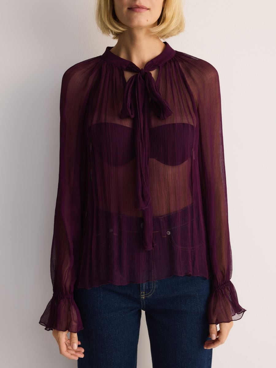 Netzbluse mit Bindedetail - mahagoni - RESERVED - 4