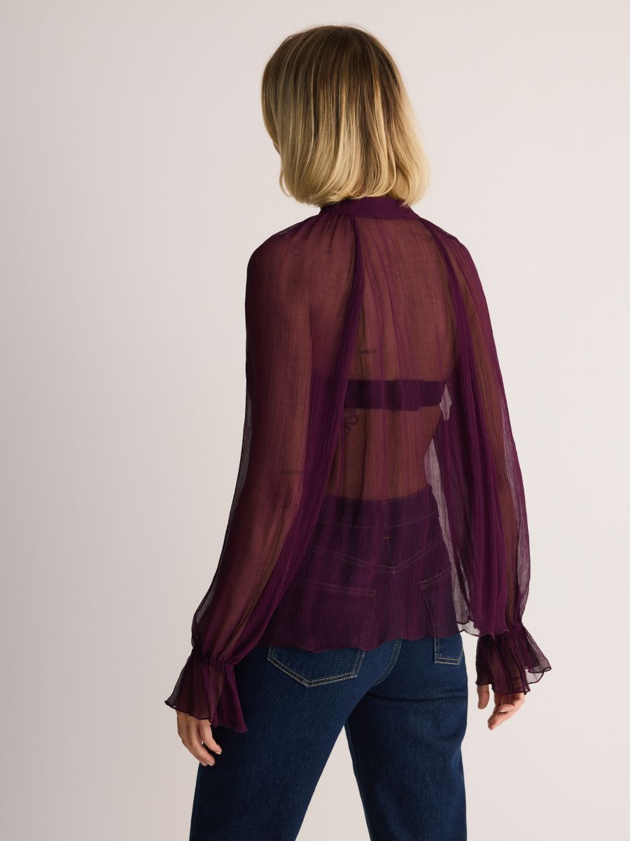 Netzbluse mit Bindedetail - mahagoni - RESERVED - 5