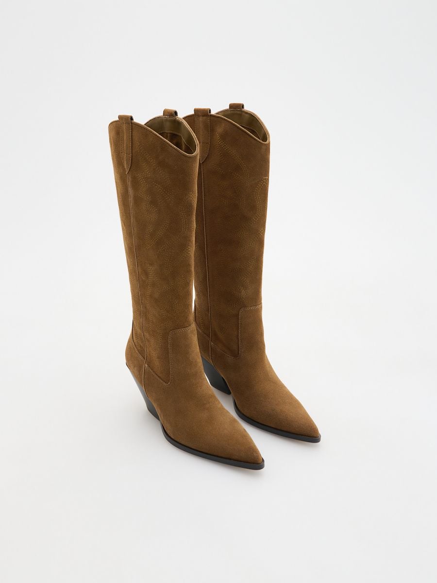Bottes façon cowboy en daim - brun mordoré - RESERVED - 2