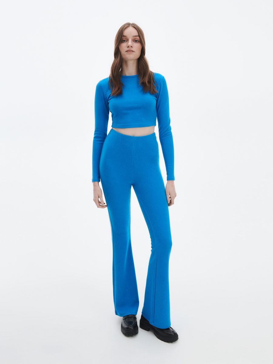 Crop top z długim rękawem - niebieski - RESERVED
