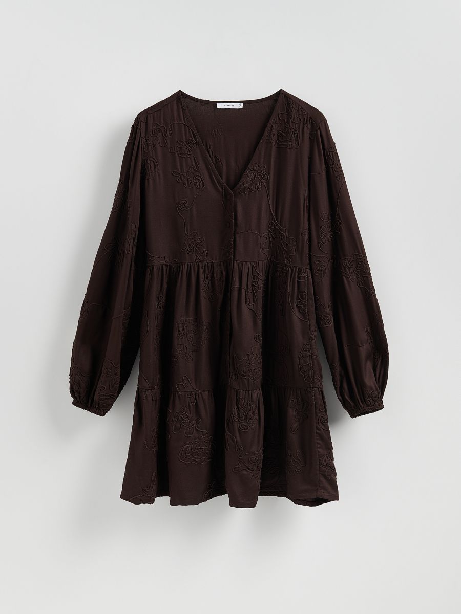Viscose rich mini dress - dark brown - RESERVED