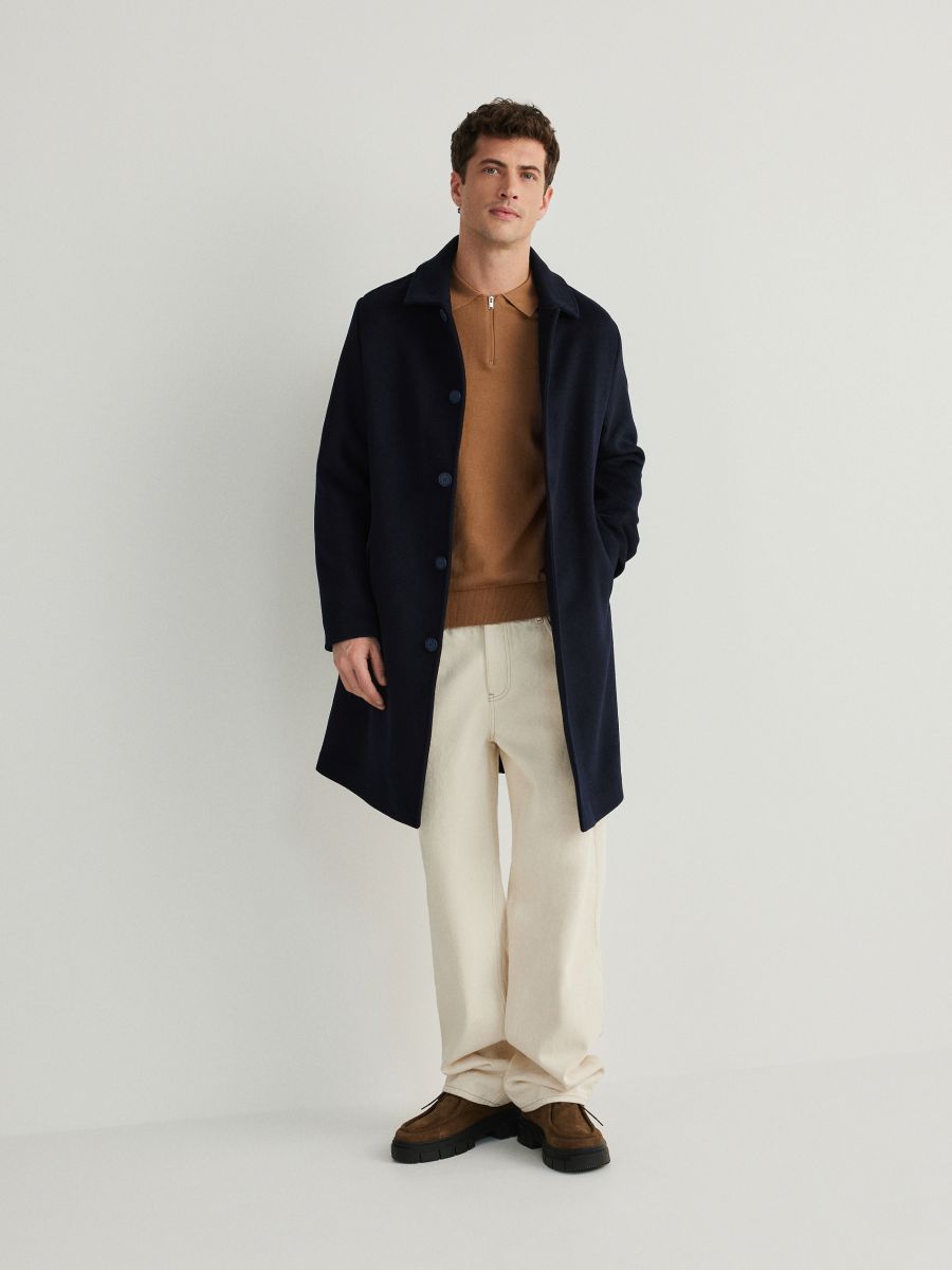 Coat with wool - navy - RESERVED