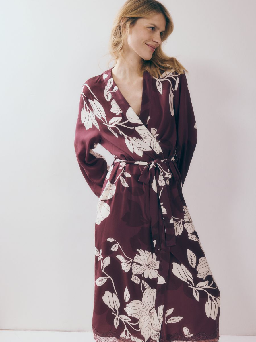 Tied robe with viscose - mahogany - RESERVED - 3