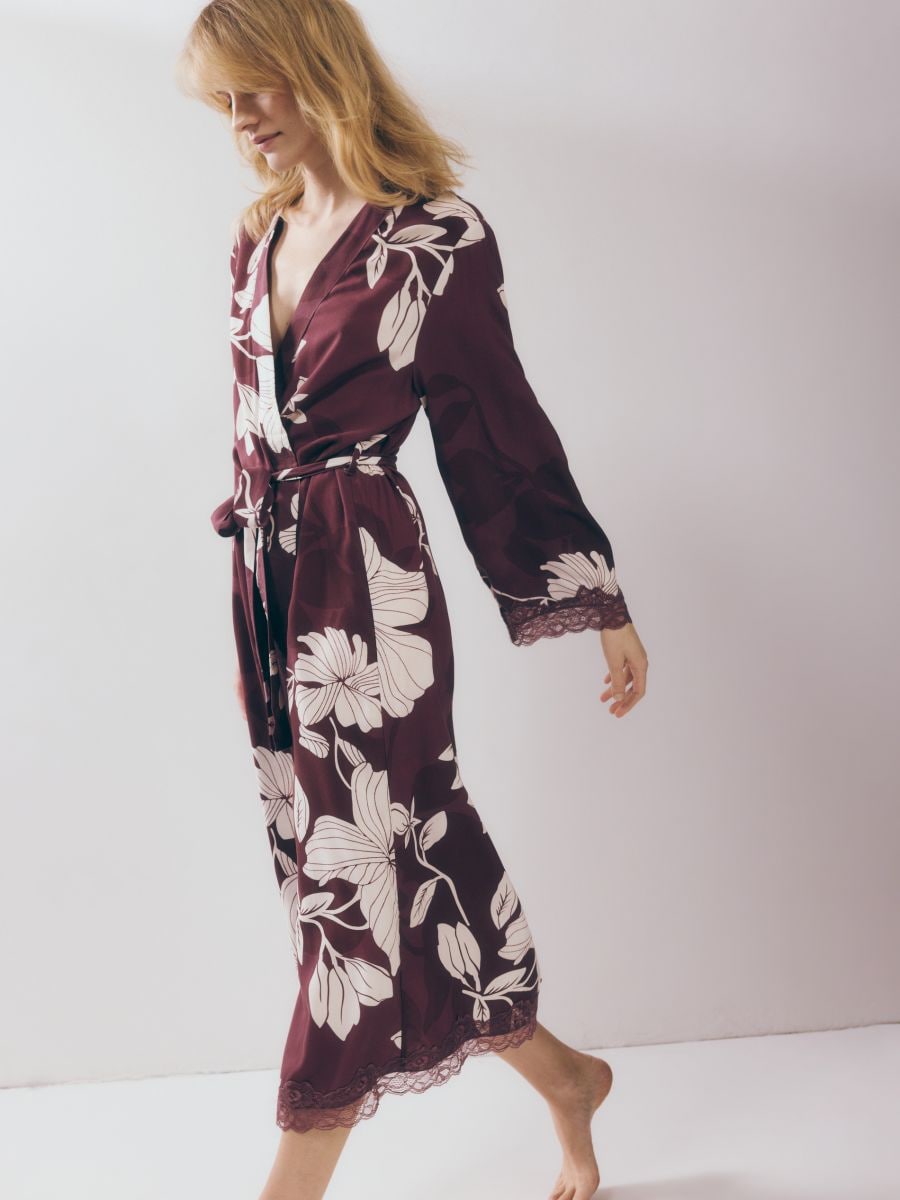 Tied robe with viscose - mahogany - RESERVED - 2