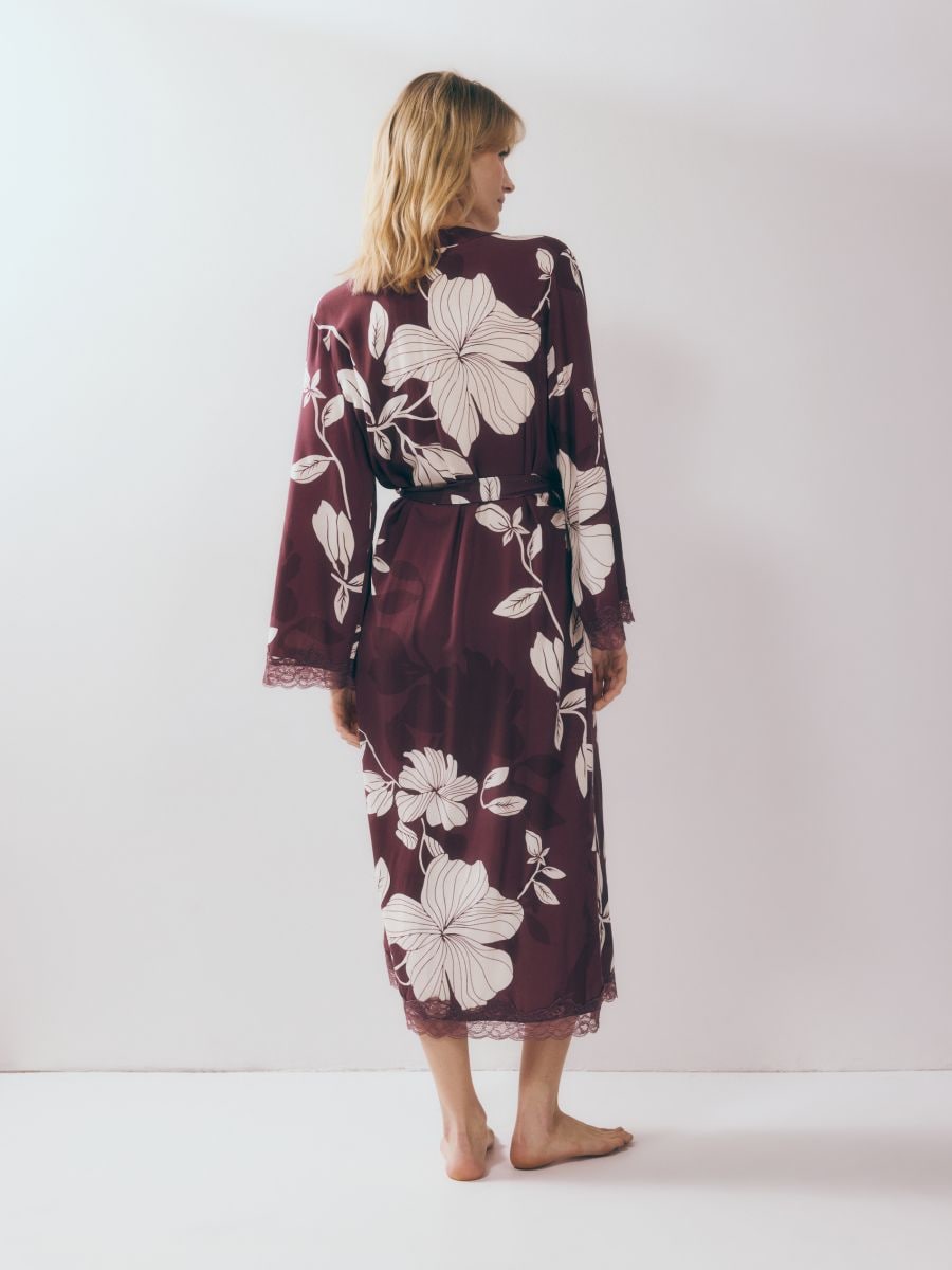 Tied robe with viscose - mahogany - RESERVED - 5