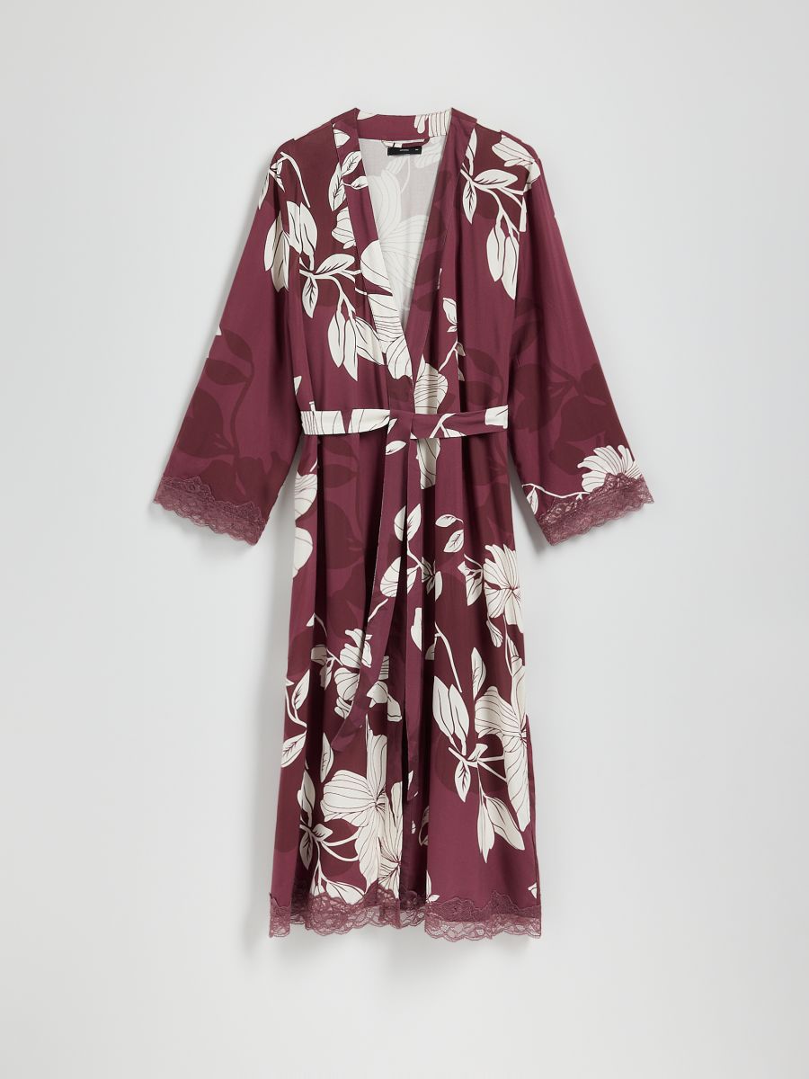 Tied robe with viscose - mahogany - RESERVED - 6