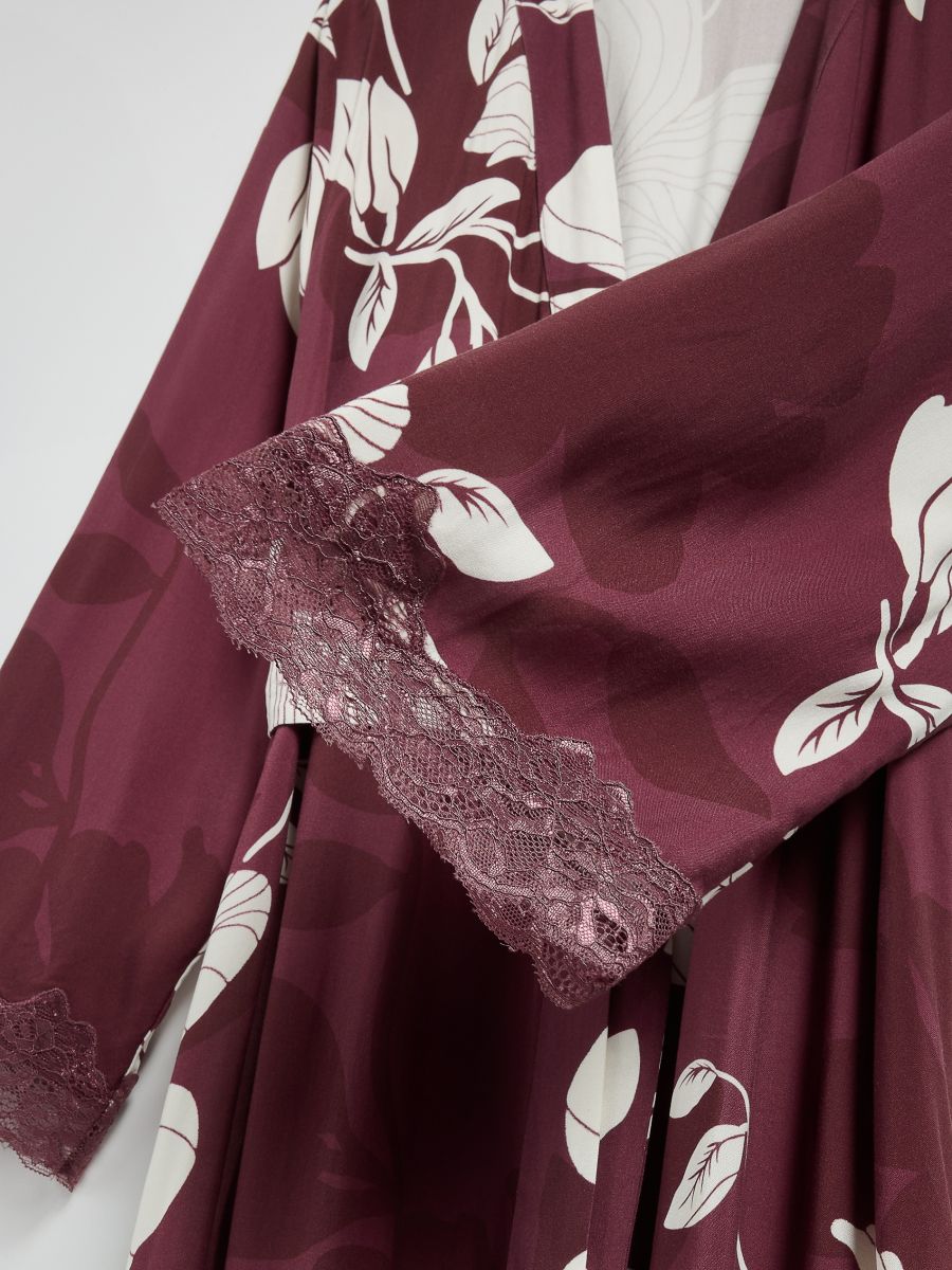 Tied robe with viscose - mahogany - RESERVED - 8