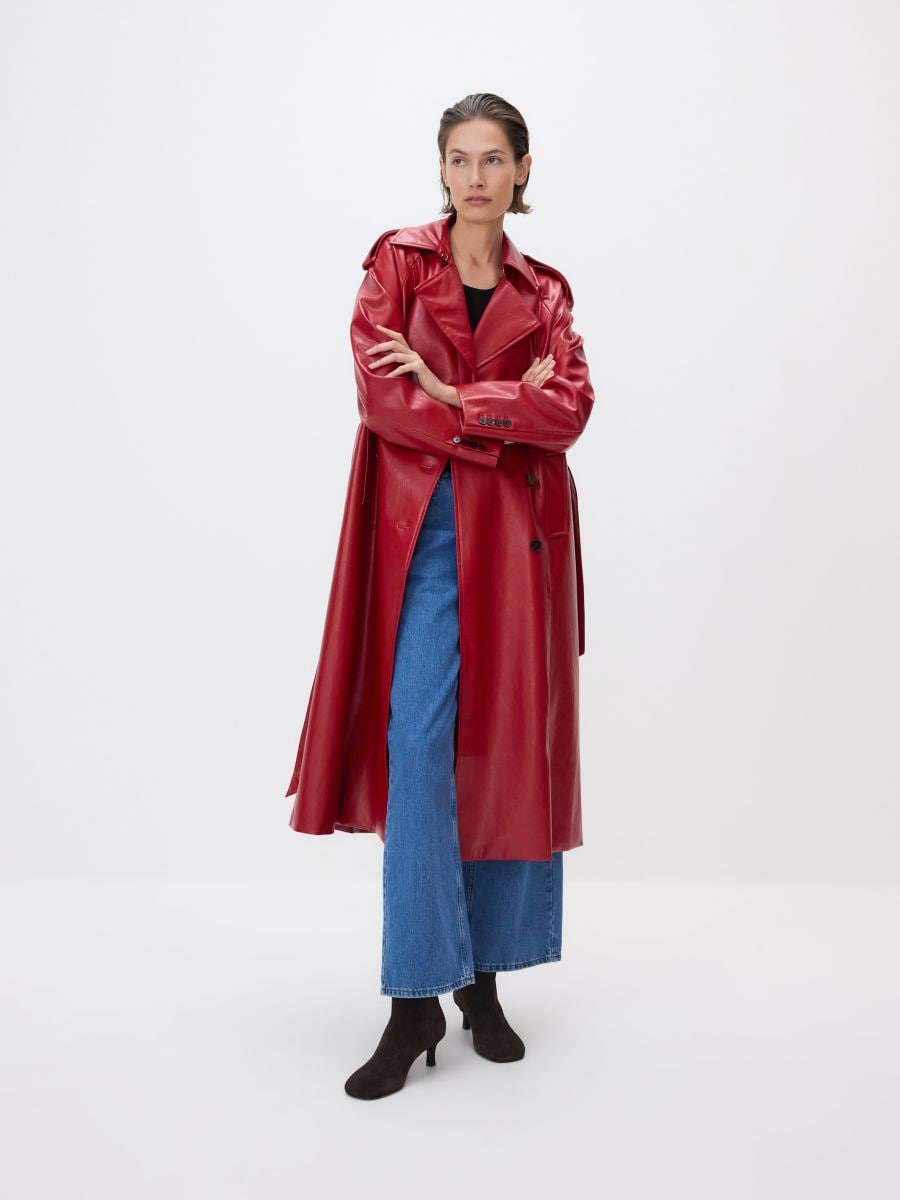 Leather imitation trench coat - red - RESERVED