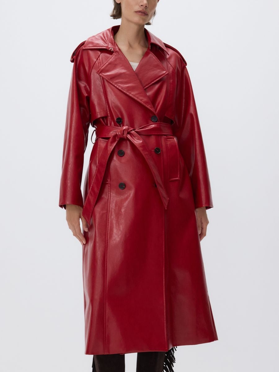 Leather imitation trench coat - red - RESERVED