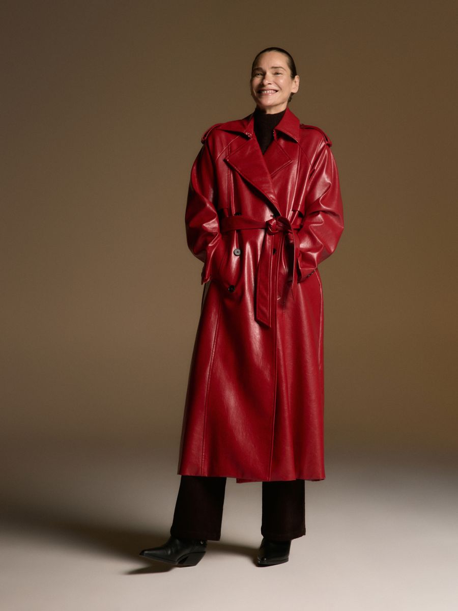 Leather imitation trench coat - red - RESERVED