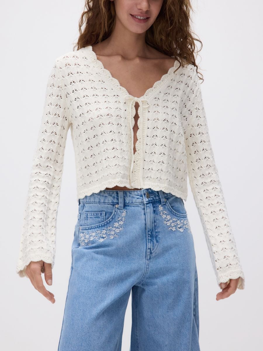 Openwork pattern cardigan - nude - RESERVED - 3
