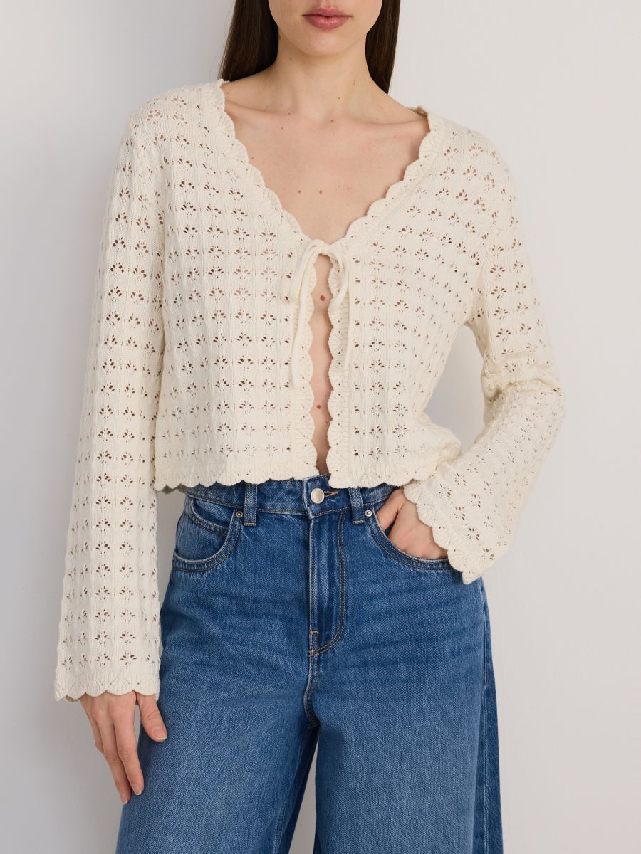 Openwork pattern cardigan - nude - RESERVED - 2