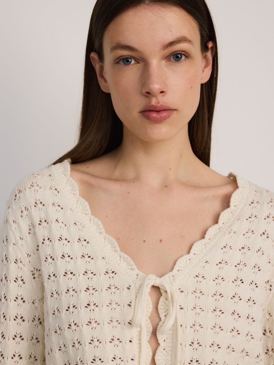 Openwork pattern cardigan - nude - RESERVED - 4