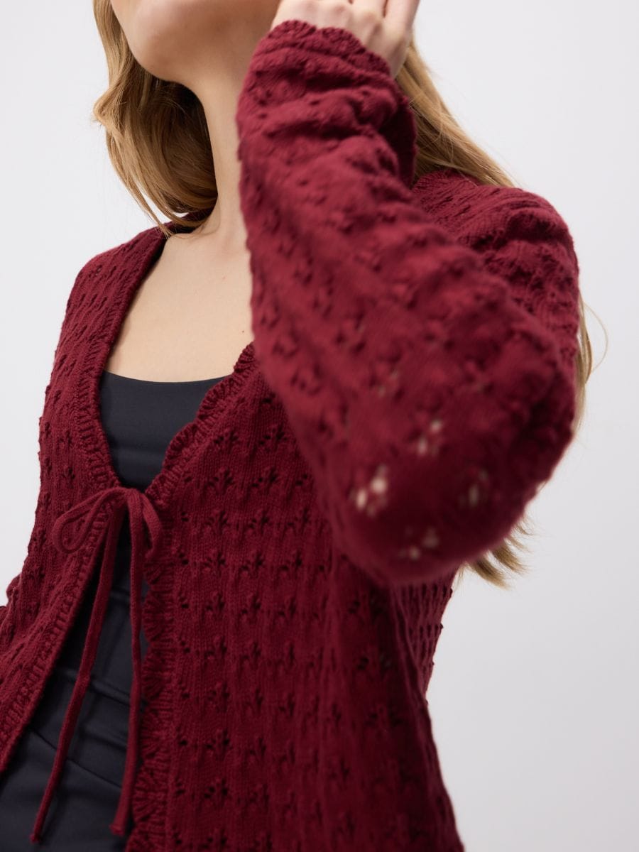 Openwork pattern cardigan - maroon - RESERVED - 3