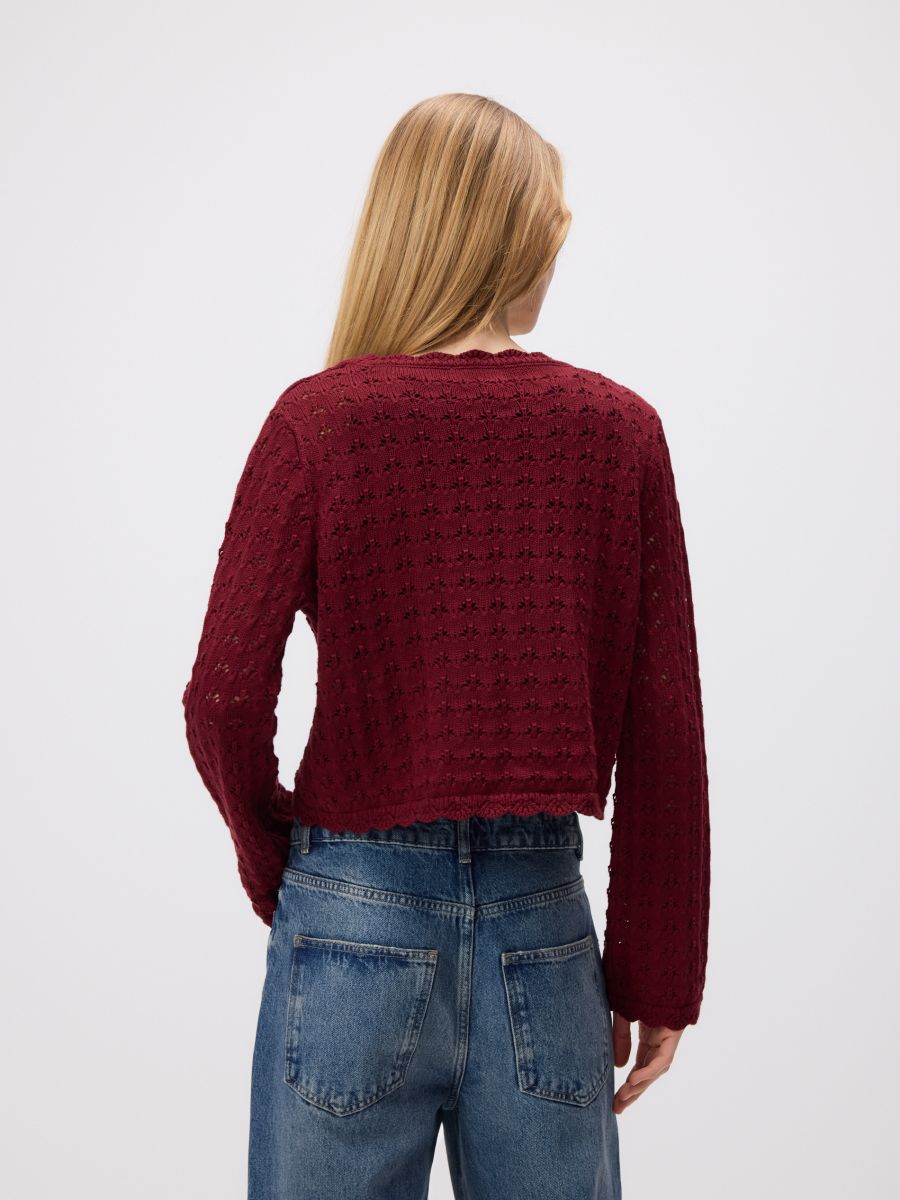 Openwork pattern cardigan - maroon - RESERVED - 4