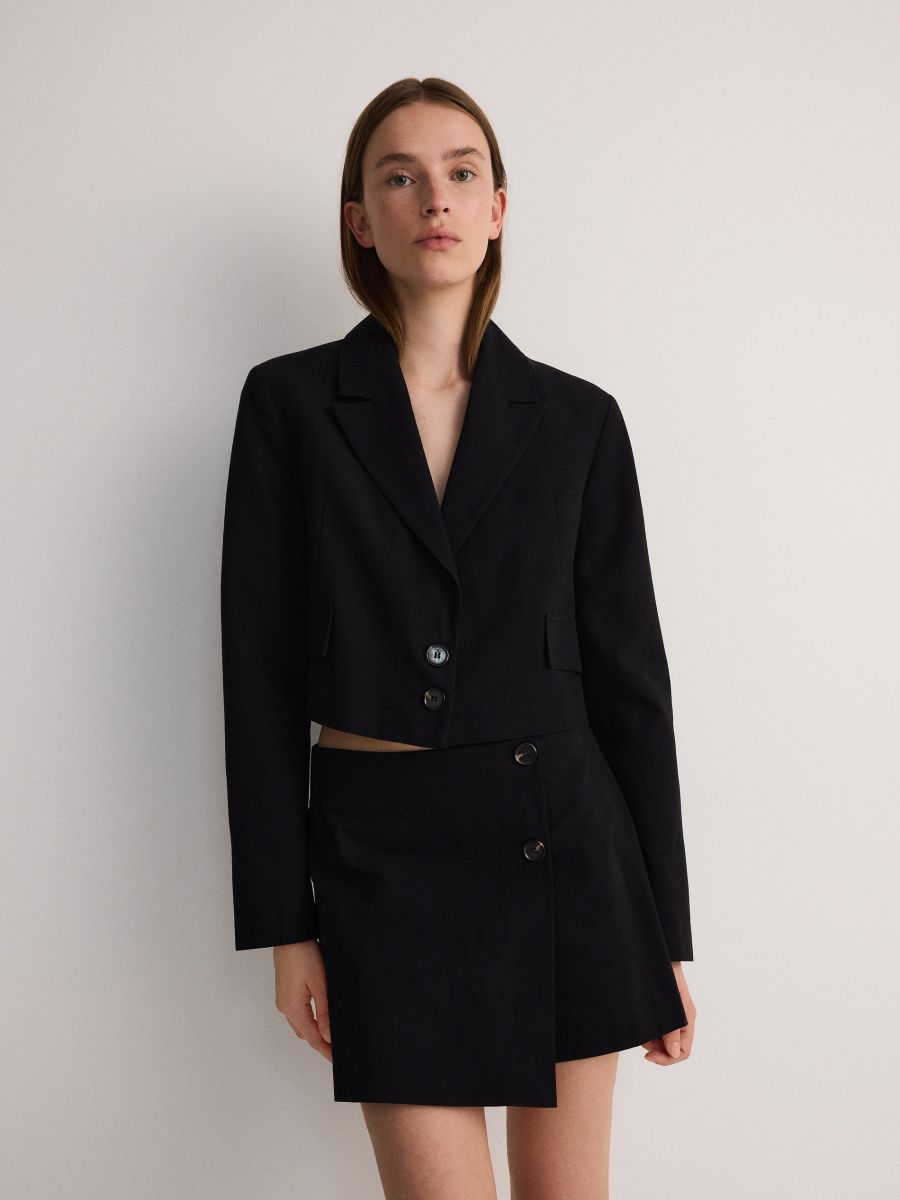 Cropped blazer van een viscosemix - ZWART - RESERVED