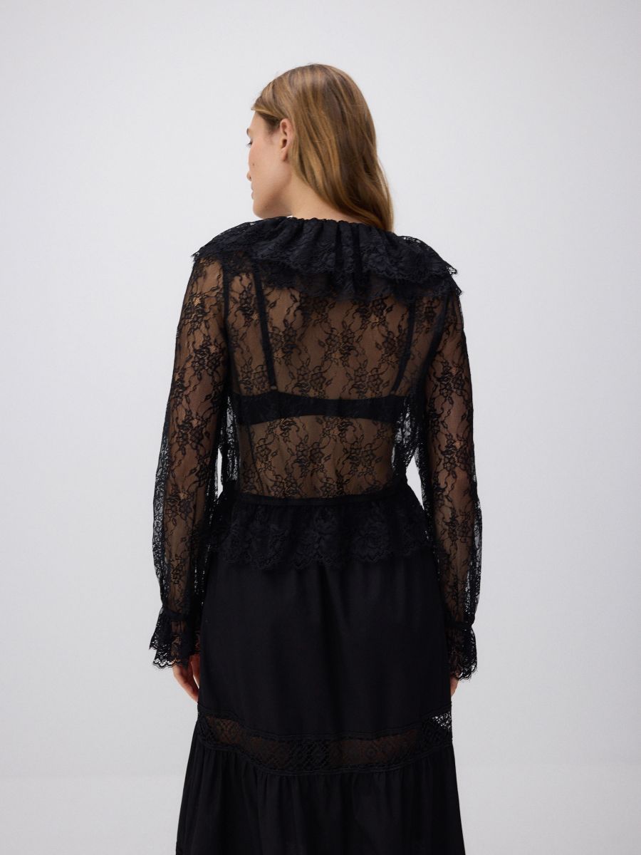 Bluza s čipkom i volanima - crno - RESERVED - 2
