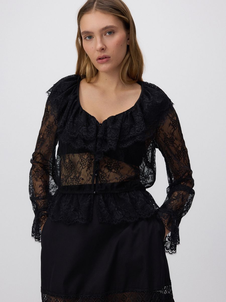 Bluza s čipkom i volanima - crno - RESERVED - 4