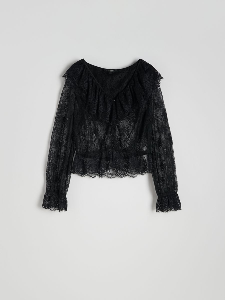 Bluza s čipkom i volanima - crno - RESERVED - 5