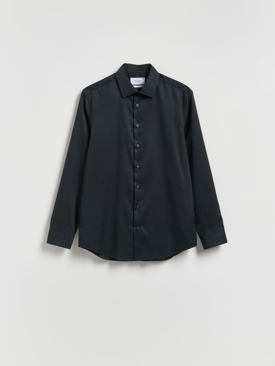 Βαμβακερό πουκάμισο slim fit - μαυρο - RESERVED
