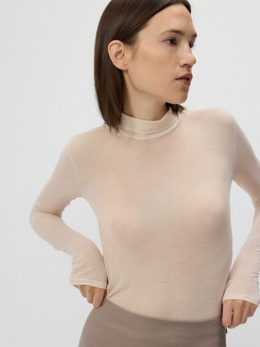 Long sleeve cotton turtleneck - nude - RESERVED