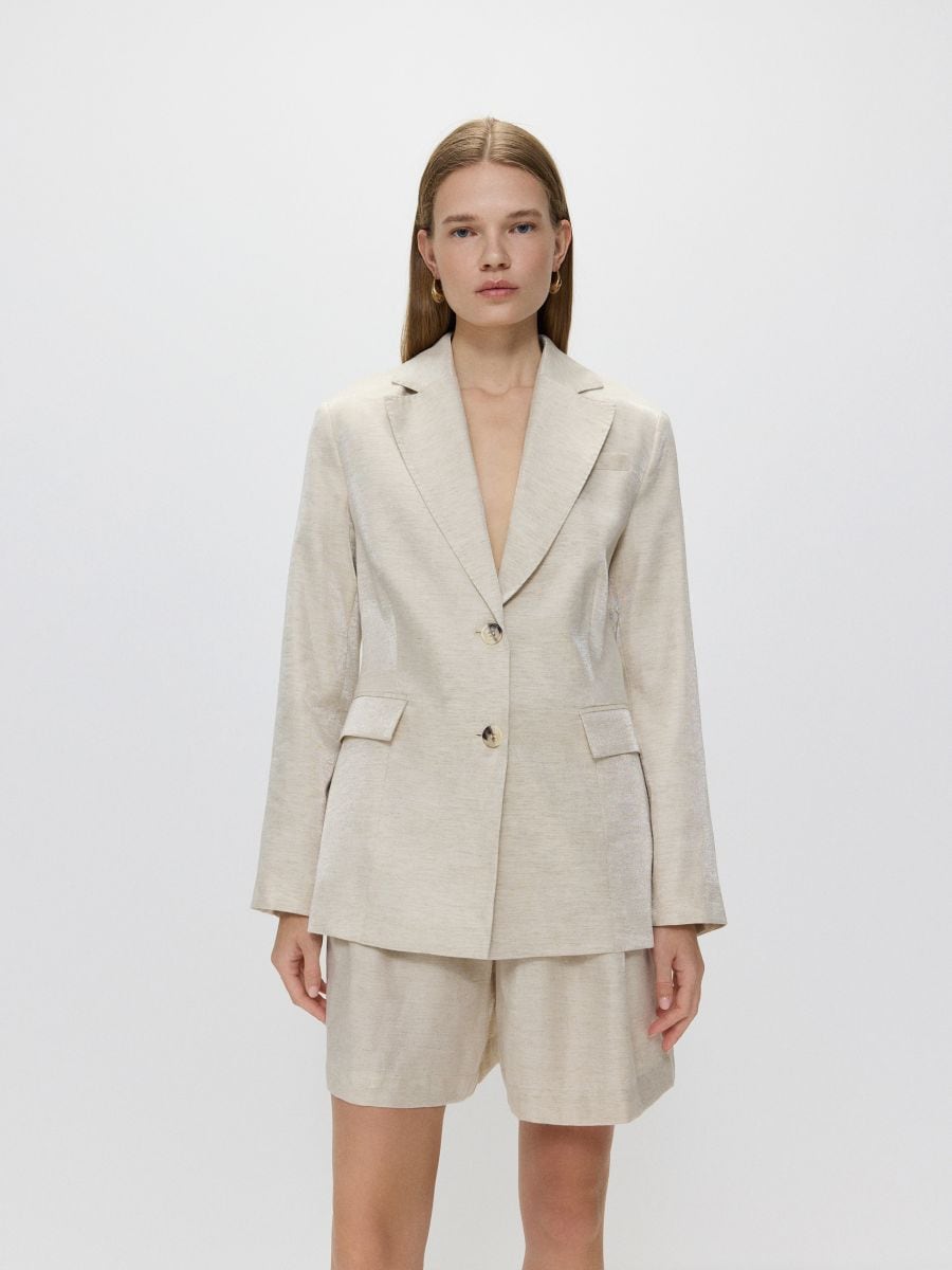 Blazer mit hohem Leinenanteil mit Viskosegemisch - beige - RESERVED