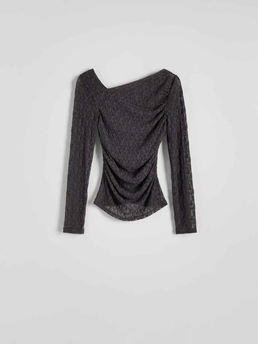 Asymmetric neckline blouse - anthracite - RESERVED