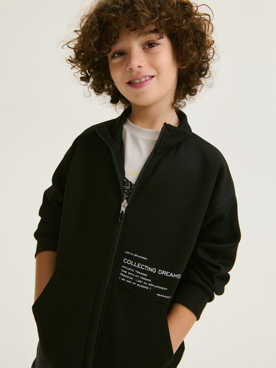 Zip up sweatshirt with stand up collar - black - RESERVED - 6