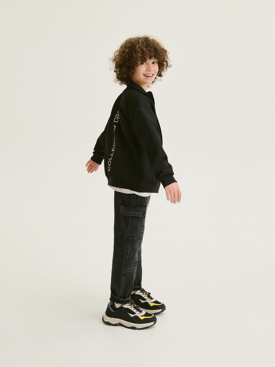 Zip up sweatshirt with stand up collar - black - RESERVED - 7