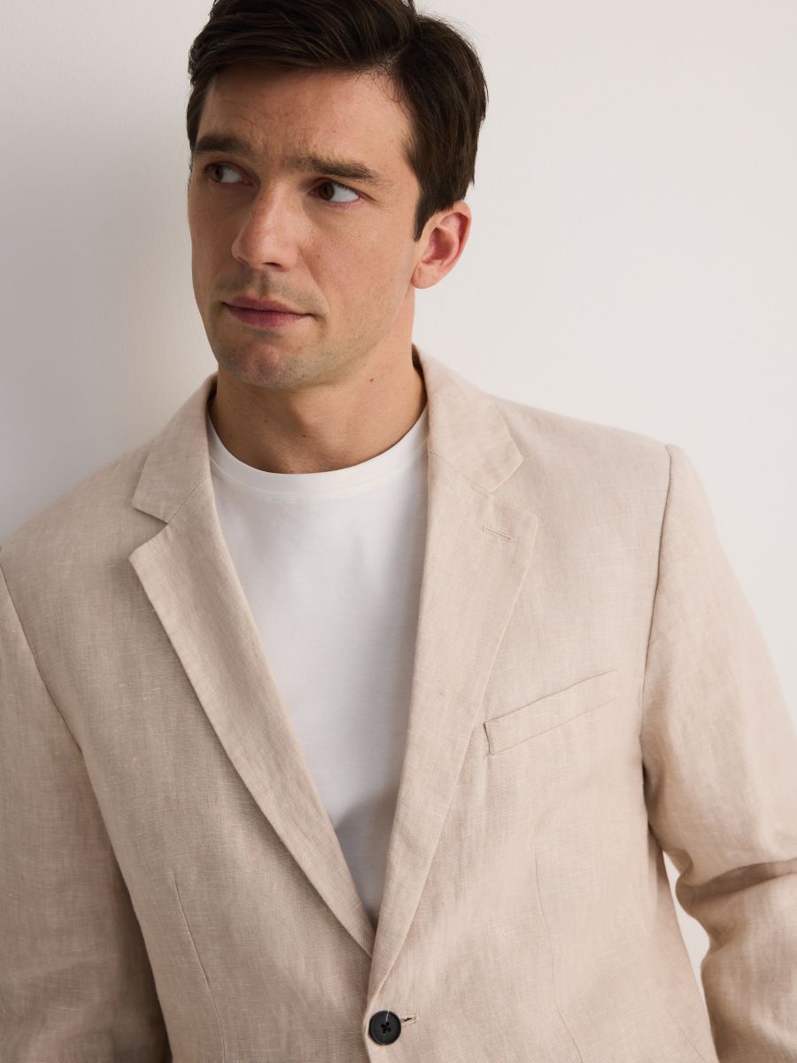 Hørblazer i slim fit - beige - RESERVED