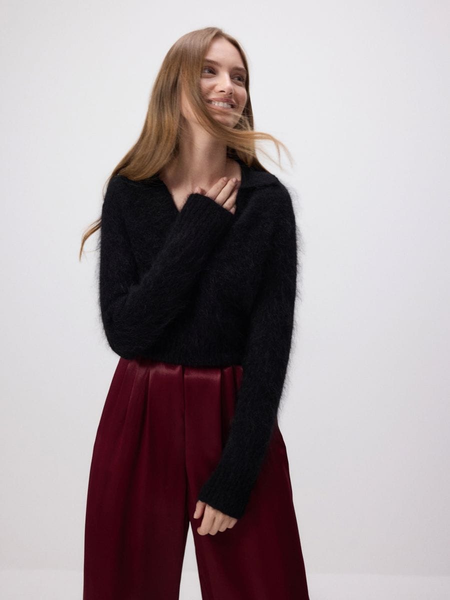 Wijde broek met zijstreep - burgundy - RESERVED - 2