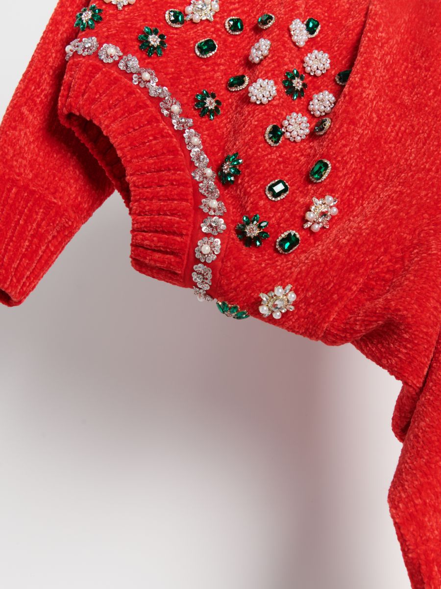 Pullover mit mehrfarbigen Steinen - rot - RESERVED - 5