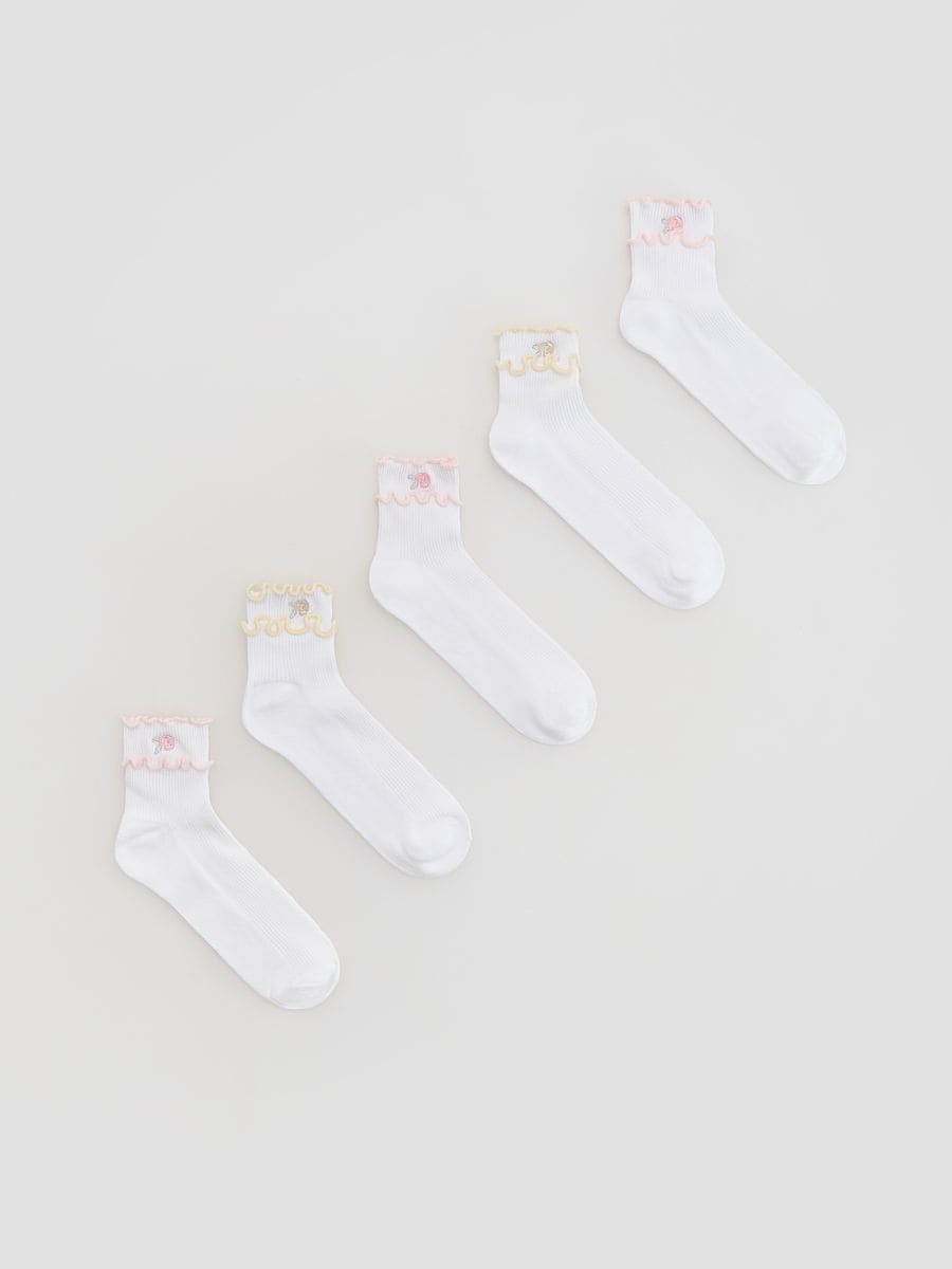 Cotton rich socks with ruffle trim 5 pack - white - RESERVED