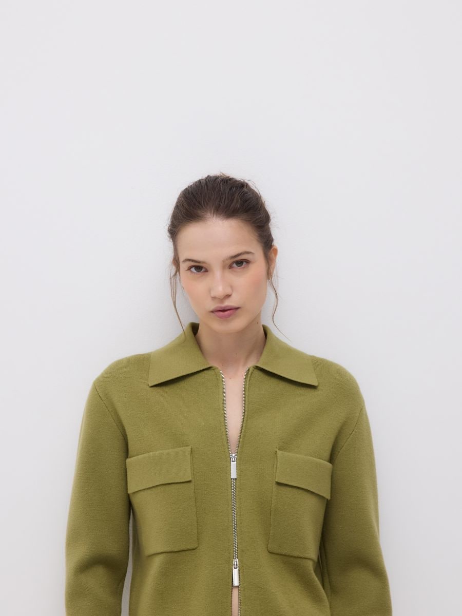 Button-up cardigan with collar - yellow green - RESERVED - 4