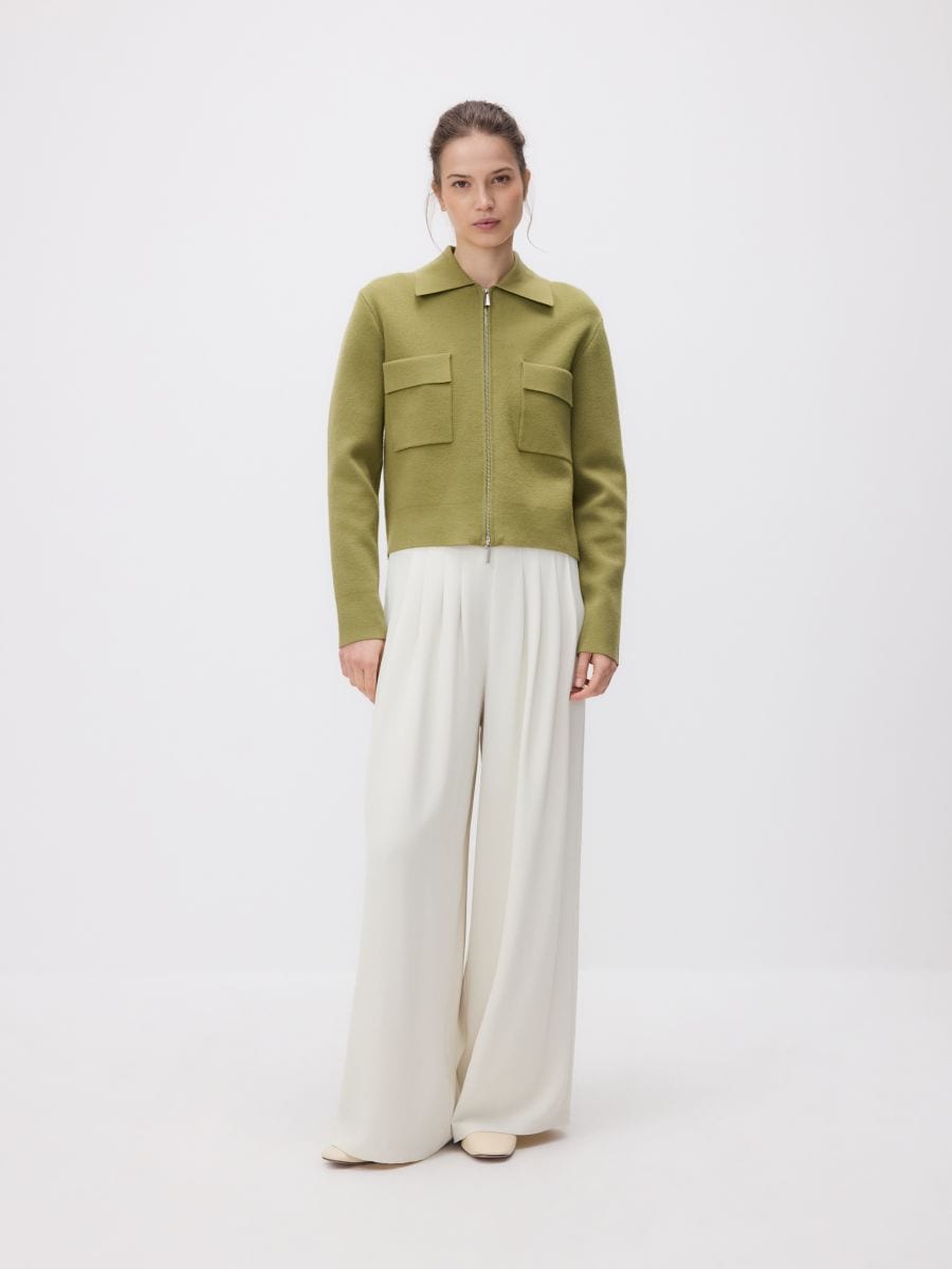 Button-up cardigan with collar - yellow green - RESERVED - 2