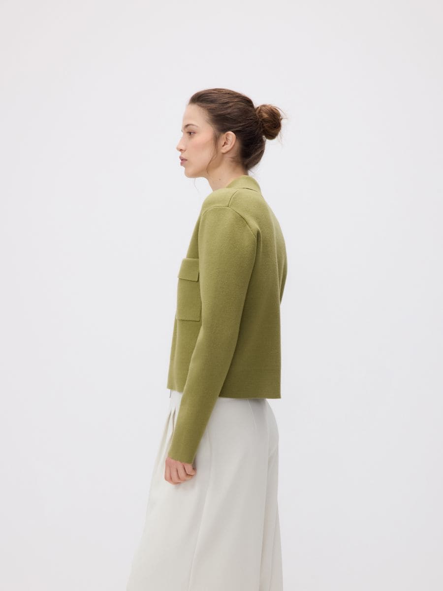 Button-up cardigan with collar - yellow green - RESERVED - 5