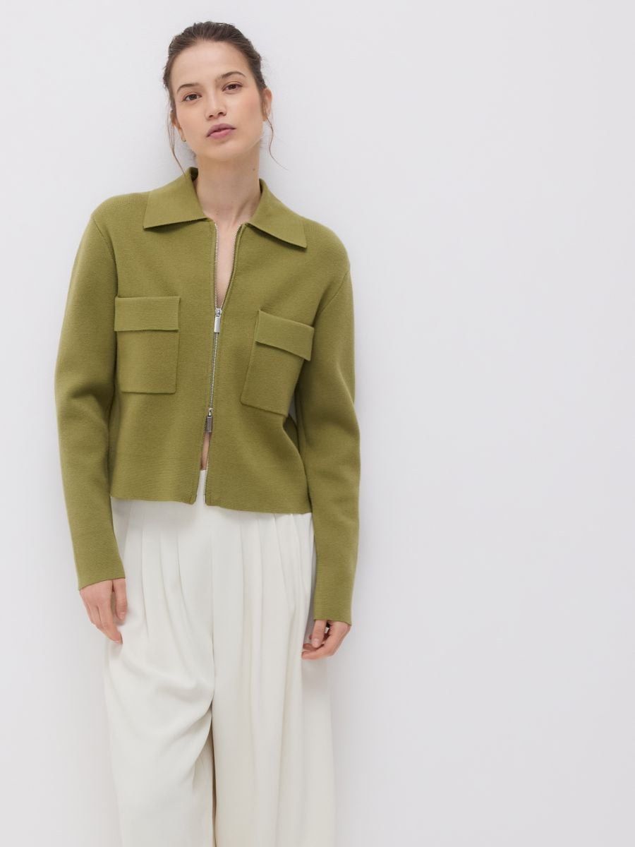Cardigan mit Knopfleiste und Kragen - gelbgrün - RESERVED