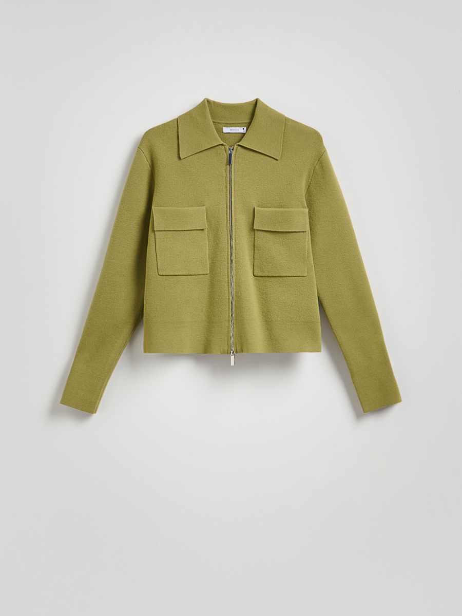 Button-up cardigan with collar - yellow green - RESERVED - 6