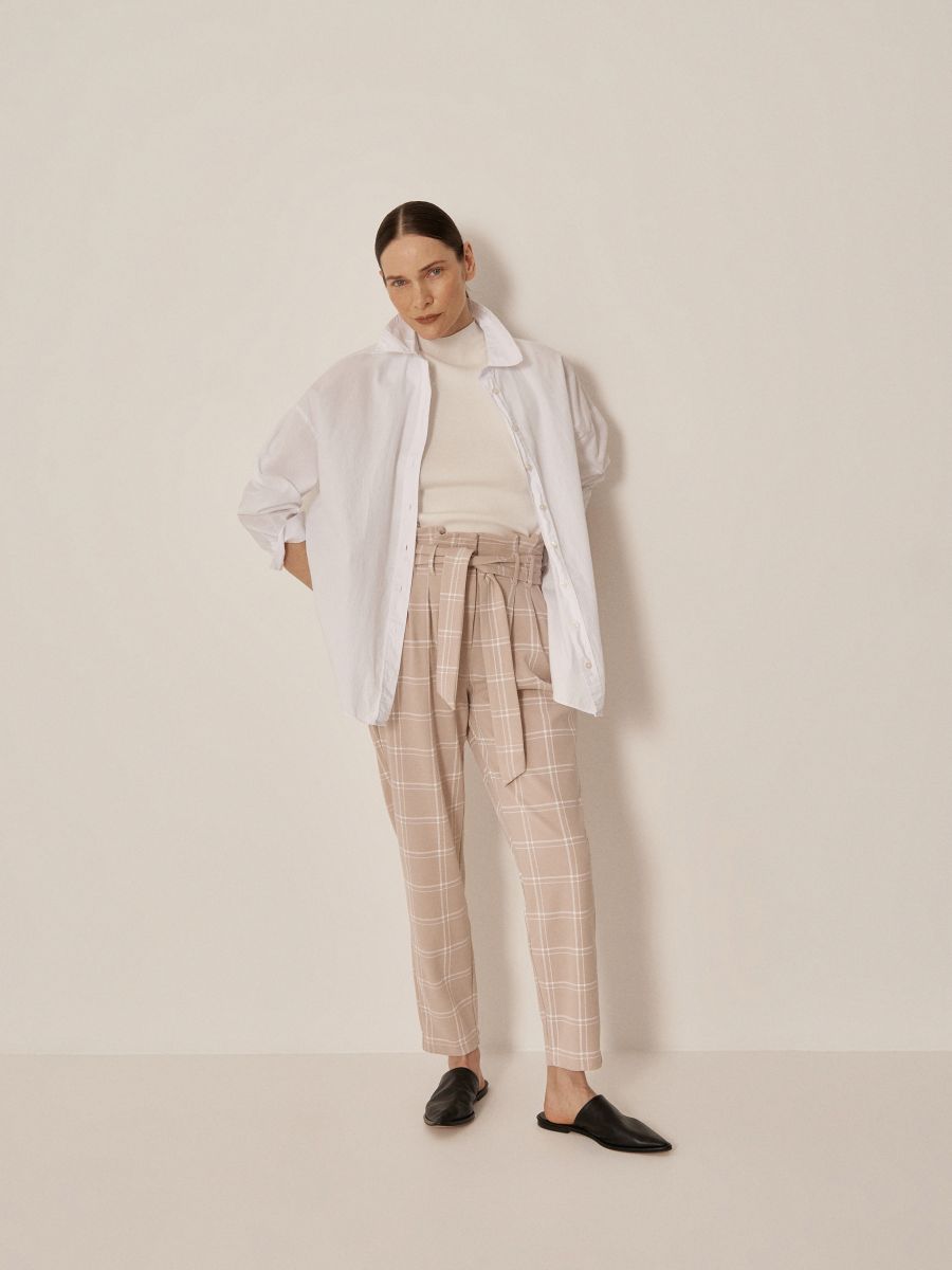 Buy Checked PaperbagWaist Cropped Trousers online  Looksgudin
