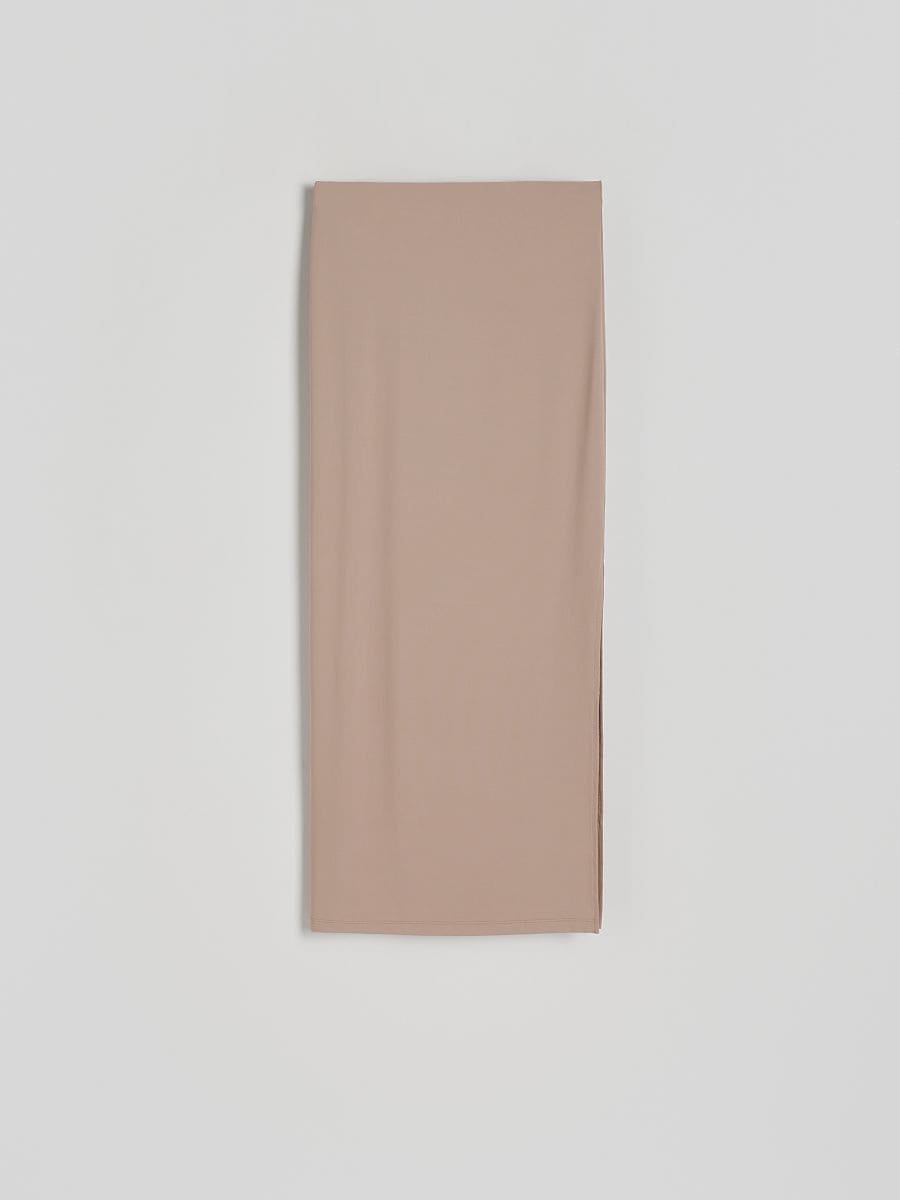 Maxi skirt with side split - beige - RESERVED - 4