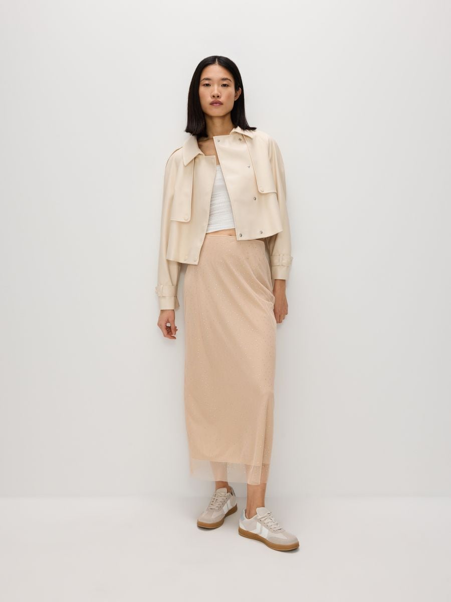 Midi skirt with shiny appliqués - beige - RESERVED