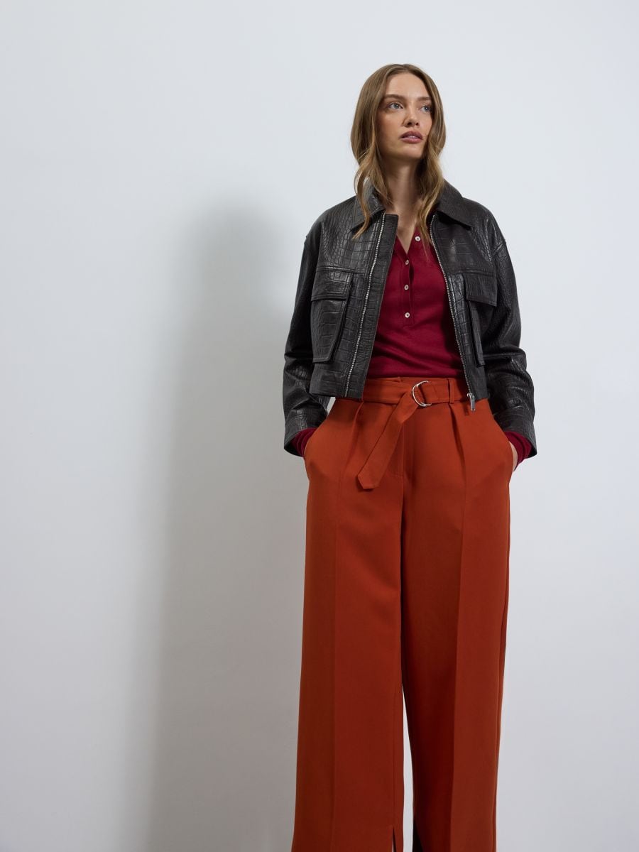 Wide trousers with crease - mandarine - RESERVED