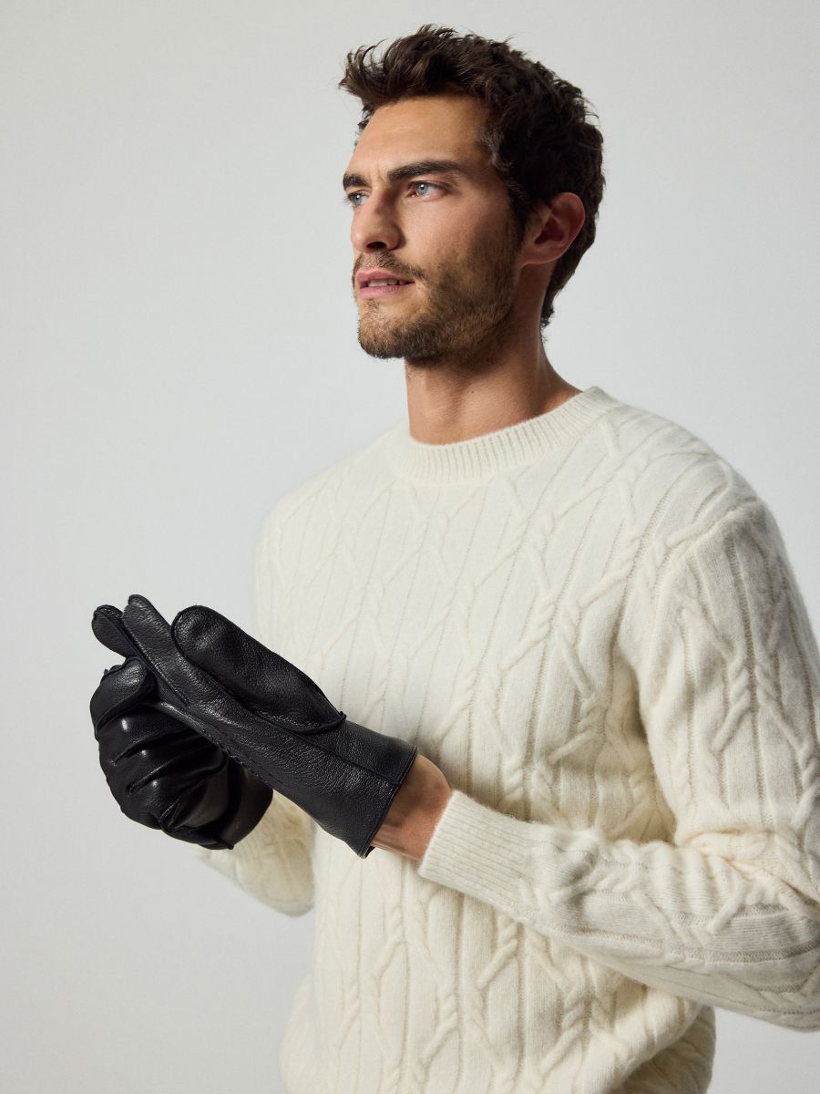 Leather gloves with stitching - black - RESERVED - 3