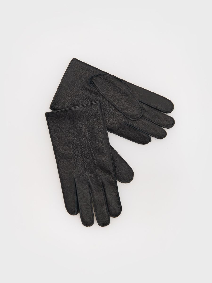 Leather gloves with stitching - black - RESERVED - 2
