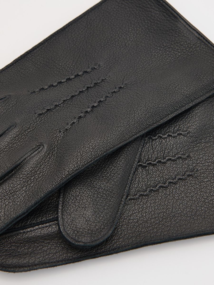Leather gloves with stitching - black - RESERVED - 4